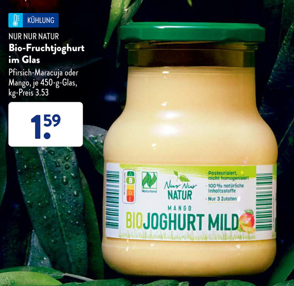 NUR NUR NATUR Bio Fruchtjoghurt im Glas 450 g Glas Angebot bei Aldi Süd