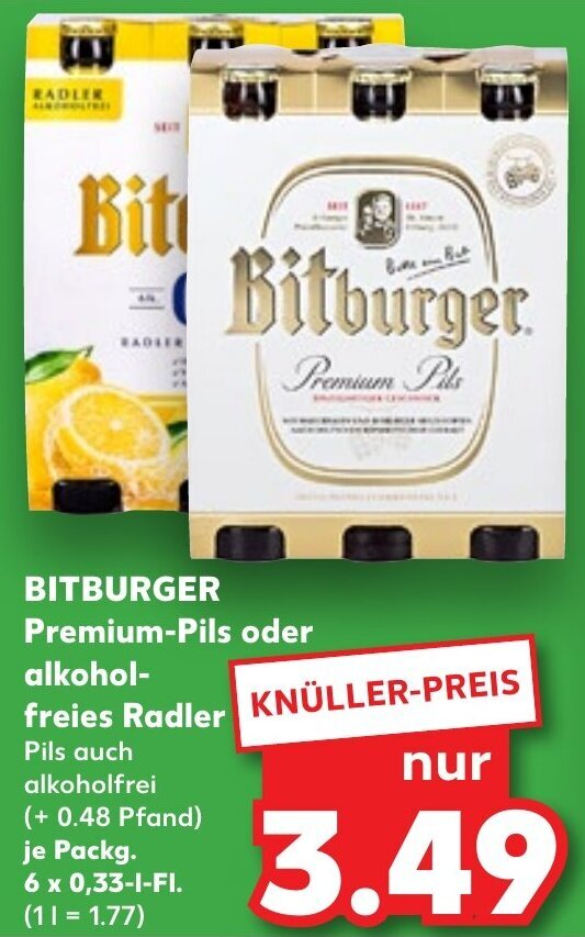 BITBURGER Premium Pils Oder Alkoholfreies Radler Packg 6x0 33 L Fl