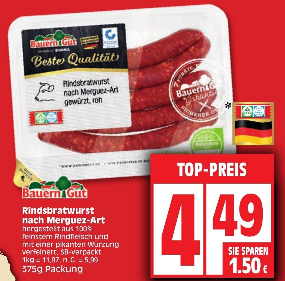 Bauern Gut Rindsbratwurst Nach Merguez Art 375g Packung Angebot Bei Edeka