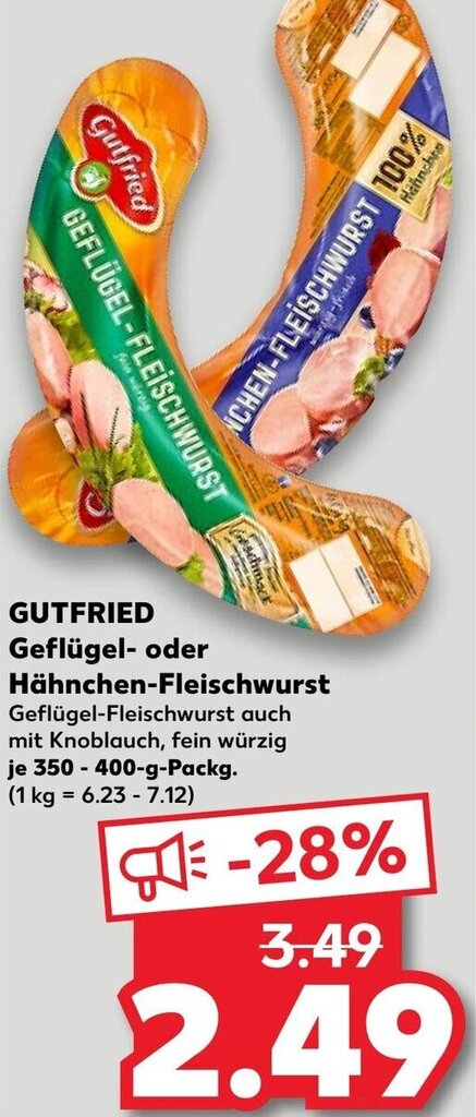 GUTFRIED Geflügel oder Hähnchen Fleischwurst 350 400 g Packg Angebot