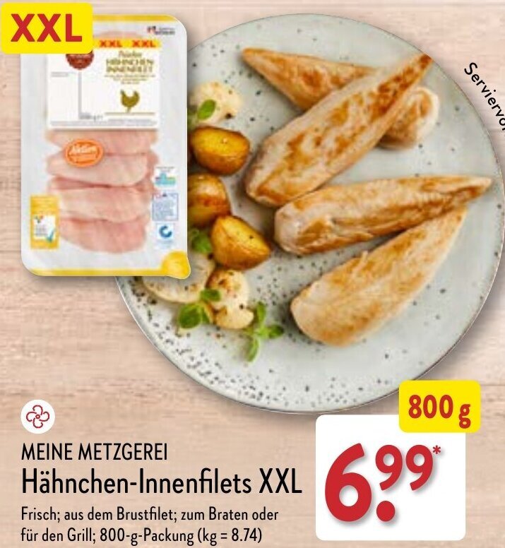 MEINE METZGEREI Hähnchen Innenfilets XXL 800 g Packung Angebot bei Aldi