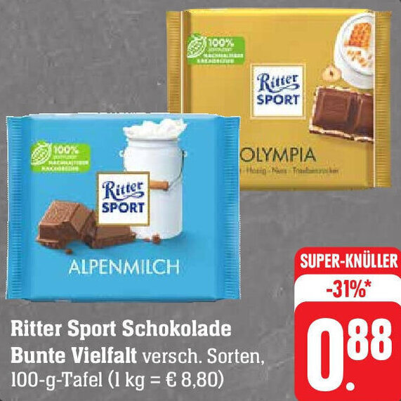 Ritter Sport Schokolade Bunte Vielfalt 100 G Tafel Angebot Bei E Center