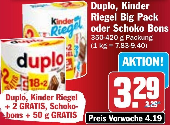 Duplo Kinder Riegel Big Pack Oder Schoko Bons 350 420 G Packung