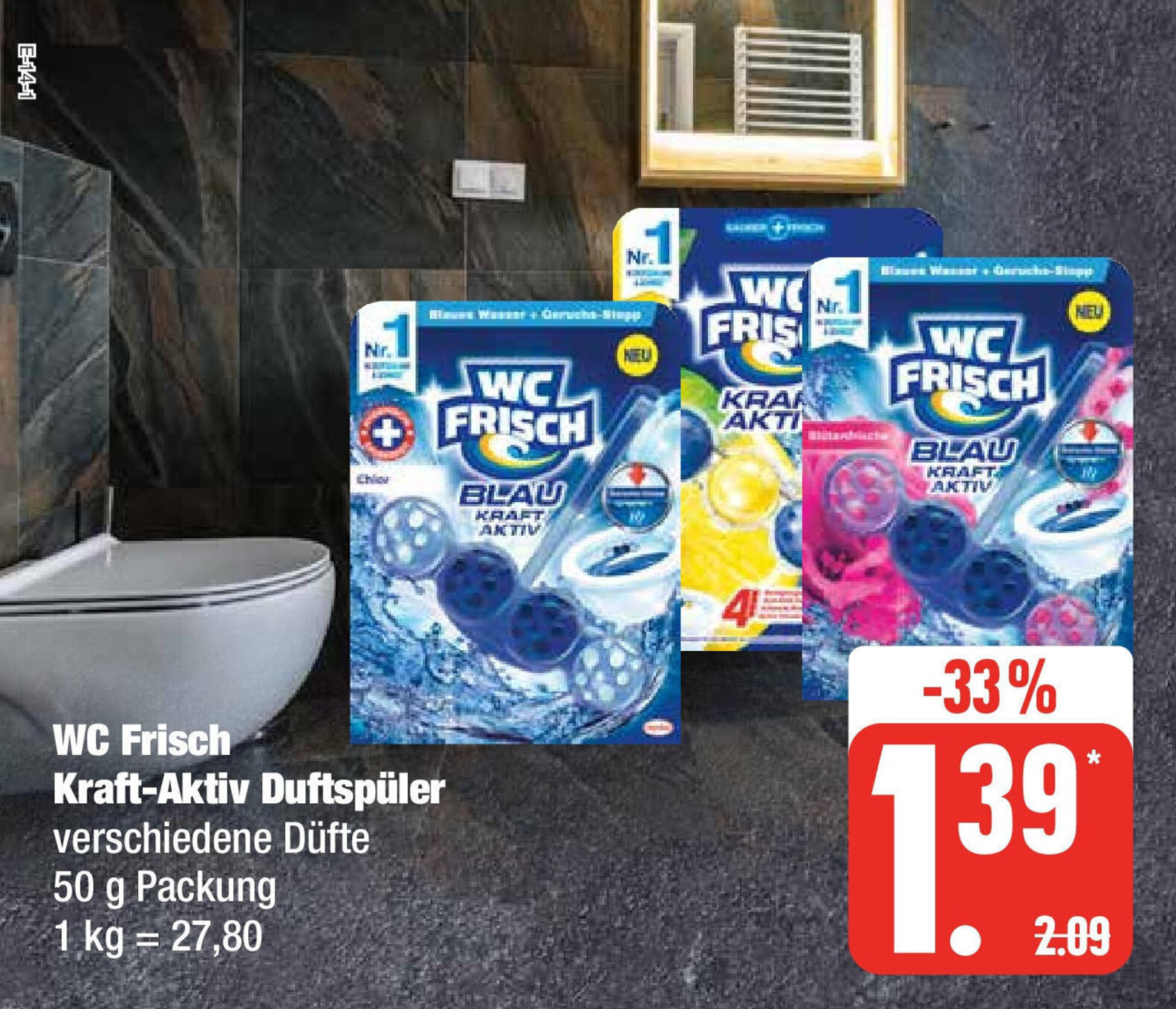 WC Frisch Kraft Aktiv Duftspüler 50 g Packung Angebot bei Edeka