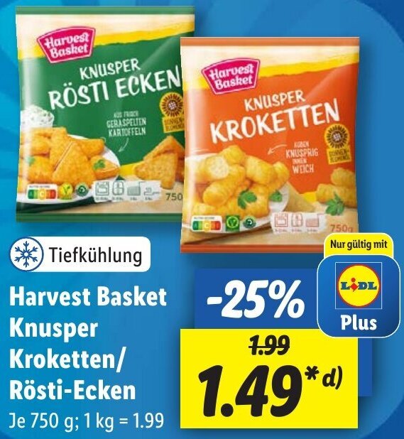 Harvest Basket Knusper Kroketten Rösti Ecken 750 g Angebot bei Lidl