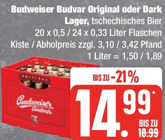 Budweiser Budvar Original Oder Dark Lager X X Liter