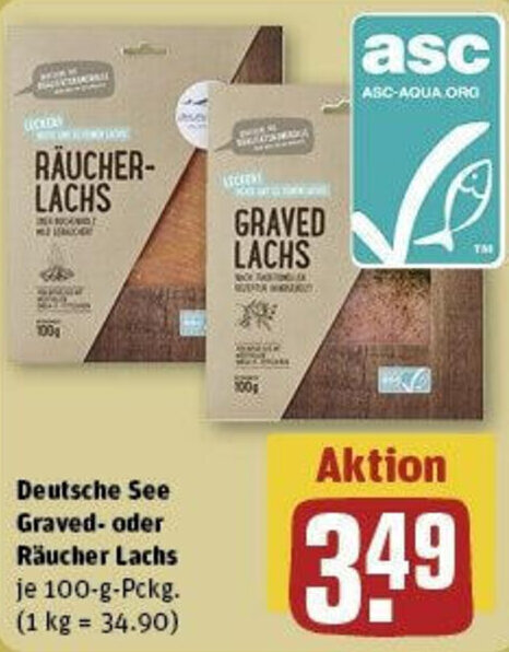 Deutsche See Graved oder Räucher Lachs 100 g Pckg Angebot bei REWE