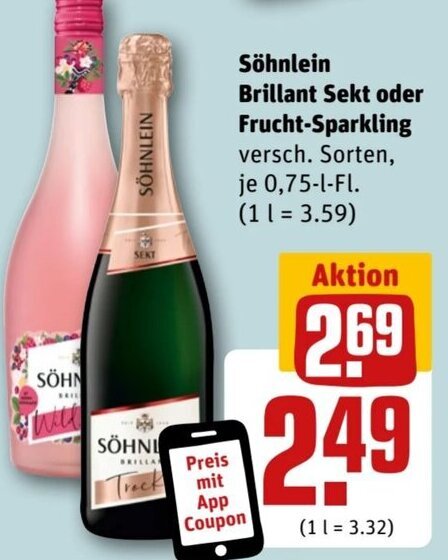 Söhnlein Brillant Sekt oder Frucht Sparkling 0 75 L Fl Angebot bei REWE