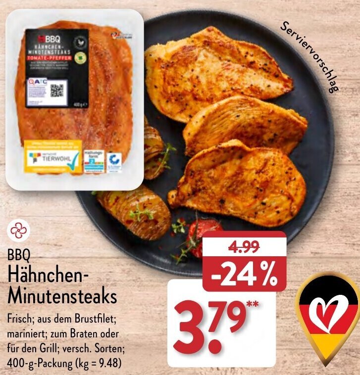 BBQ Hähnchen Minutensteaks 400 g Packung Angebot bei Aldi Nord