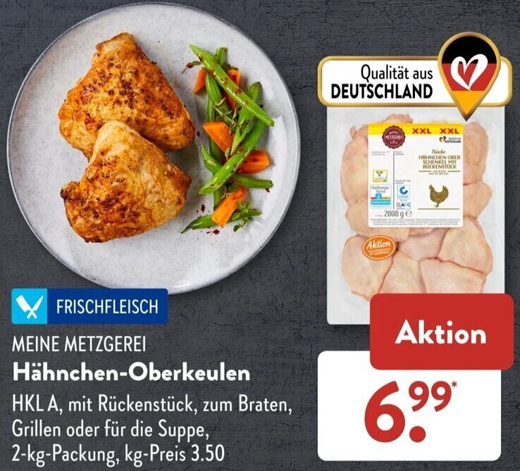 MEINE METZGEREI Hähnchen Oberkeulen 2 kg Packung Angebot bei Aldi Süd