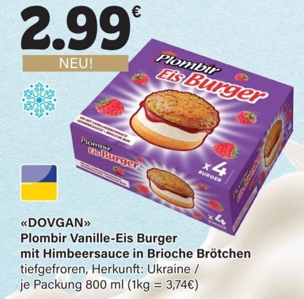 DOVGAN Plombir Vanille Eis Burger mit Himbeersauce in Brioche Brötchen