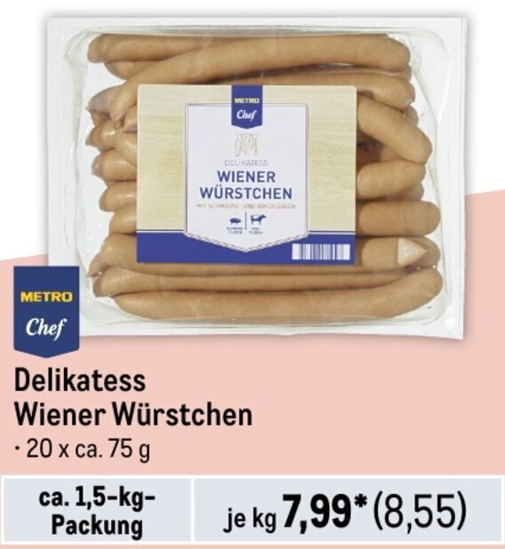 METRO Chef Delikatess Wiener Würstchen ca 1 5 kg Packung Angebot bei METRO