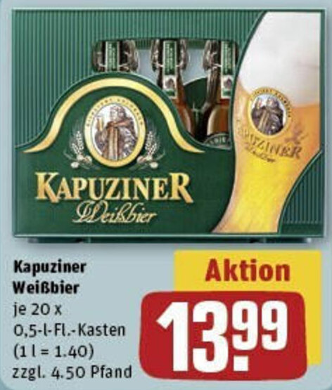 Kapuziner Weißbier 20 x 0 5 L Fl Kasten Angebot bei REWE