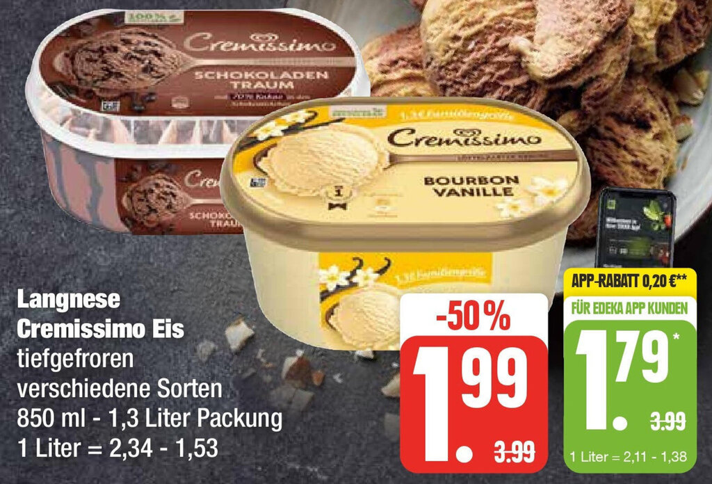 Langnese Cremissimo Eis 850 Ml 1 3 Liter Packung Angebot Bei Edeka