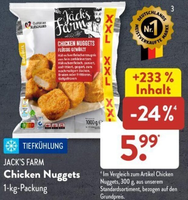 JACK S FARM Chicken Nuggets 1 kg Packung Angebot bei Aldi Süd