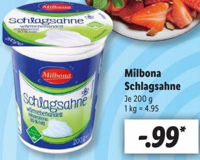 Milbona Schlagsahne 200 G Angebot Bei Lidl