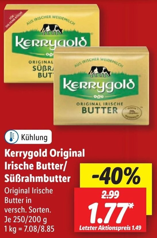 Kerrygold Original Irische Butter Süßrahmbutter 250 200 g Angebot bei Lidl