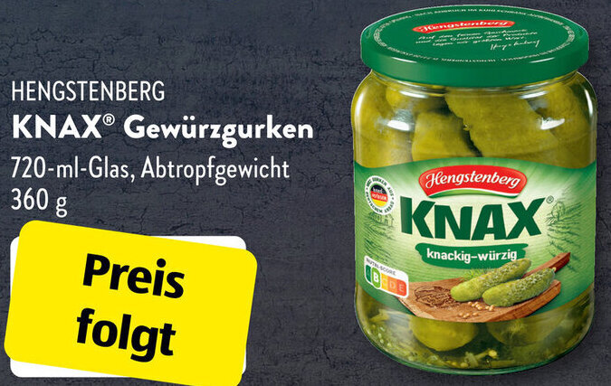 HENGSTENBERG KNAX Gewürzgurken 720 ml Glas Angebot bei Aldi Süd