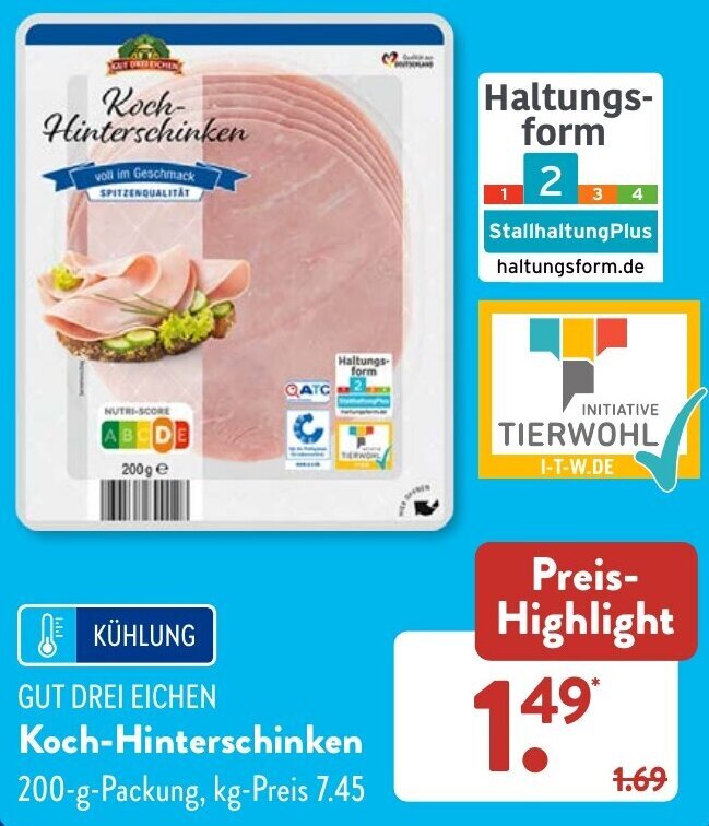 Gut Drei Eichen Koch Hinterschinken G Packung Angebot Bei Aldi S D