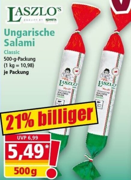 Laszlo S Ungarische Salami G Packung Angebot Bei Norma