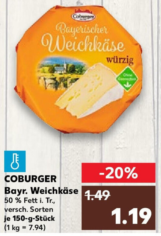 COBURGER Bayr Weichkäse 150 g Stück Angebot bei Kaufland