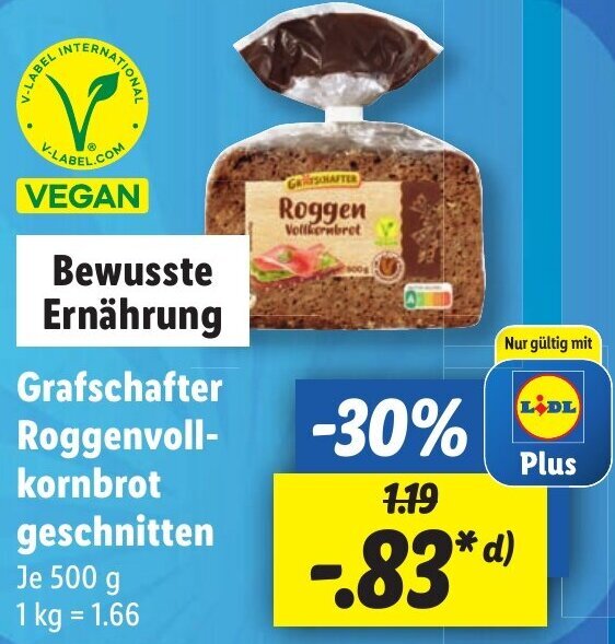 Grafschafter Roggenvollkornbrot Geschnitten 500 G Angebot Bei Lidl