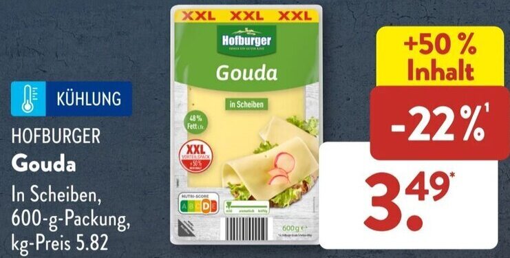 HOFBURGER Gouda 600 g Packung Angebot bei Aldi Süd