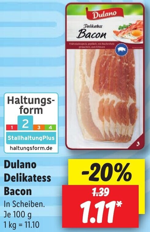 Dulano Delikatess Bacon 100 G Angebot Bei Lidl