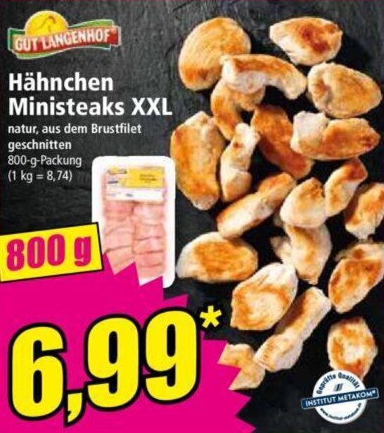 GUT LANGENHOF Hähnchen Ministeaks XXL 800 g Packung Angebot bei Norma