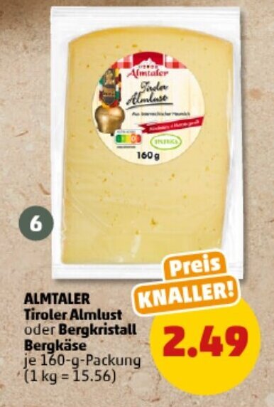 ALMTALER Tiroler Almlust oder Bergkristall Bergkäse 160 g Packung