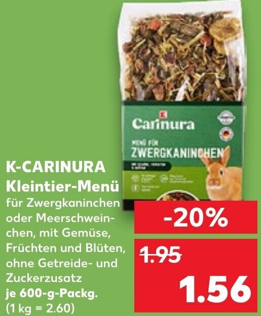 K CARINURA Kleintier Menü 600 g Packg Angebot bei Kaufland