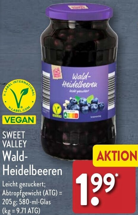 Sweet Valley Wald Heidelbeeren Ml Glas Angebot Bei Aldi Nord