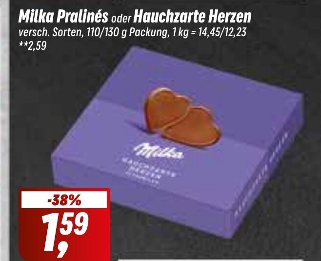 Milka Pralinés oder Hauchzarte Herzen versch Sorten 110 130 g Angebot