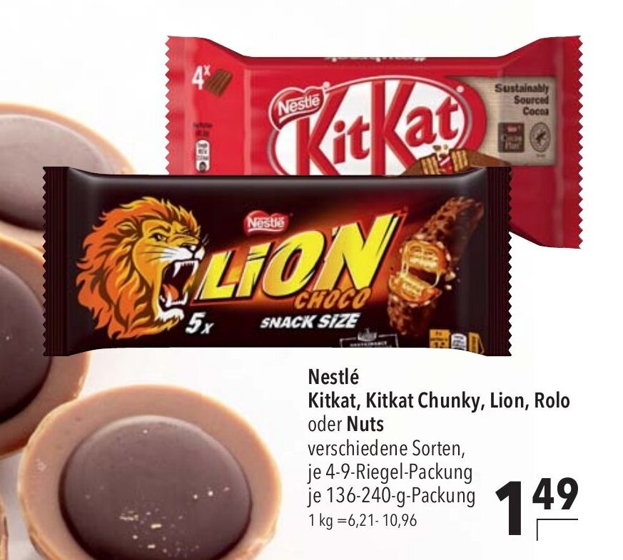 Nestlé Kitkat Kitkat Chunky Lion Rolo oder Nuts 136 240g Angebot bei