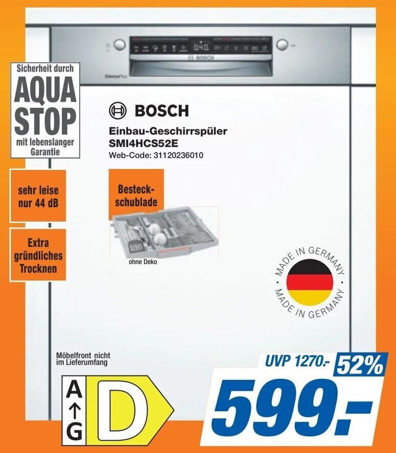 BOSCH Einbau Geschirrspüler SMI4HCS52E Angebot bei Expert