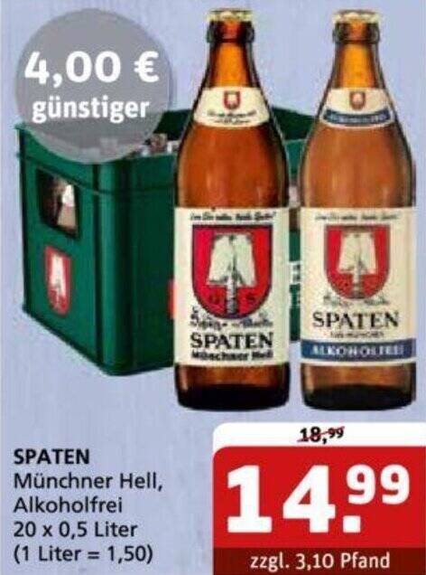 SPATEN Münchner Hell Alkoholfrei 20 x 0 5 Liter Angebot bei Getränke