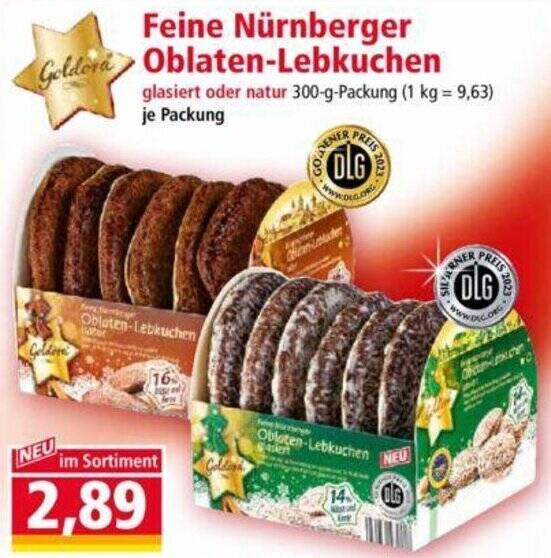 Goldora Feine Nürnberger Oblaten Lebkuchen 300 g Packung Angebot bei Norma