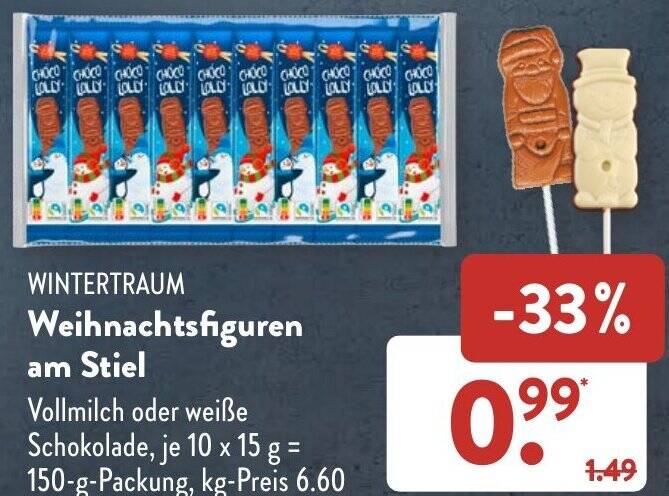 WINTERTRAUM Weihnachtsfiguren am Stiel 150 g Packung Angebot bei Aldi Süd