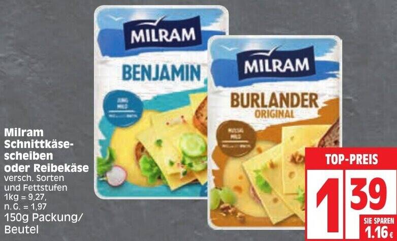 Milram Schnittk Sescheiben Oder Reibek Se G Packung Beutel Angebot