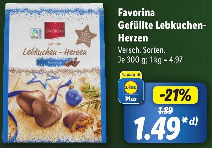 Favorina Gef Llte Lebkuchen Herzen G Angebot Bei Lidl