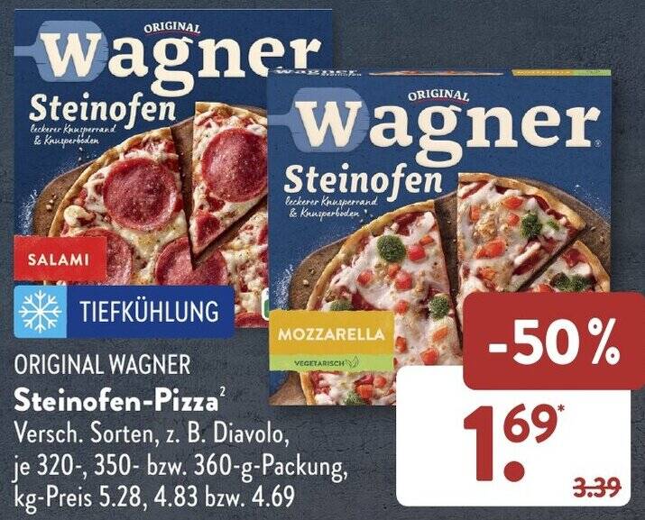 ORIGINAL WAGNER Steinofen Pizza 320 350 360 g Packung Angebot bei Aldi Süd