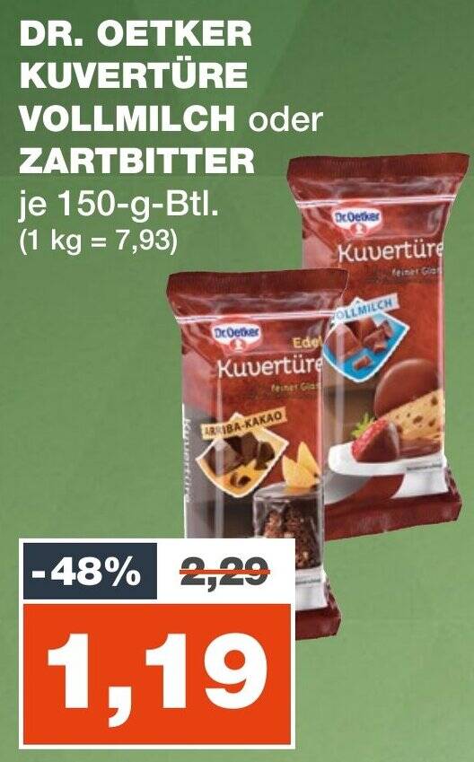 Dr Oetker Kuvert Re Vollmilch Oder Zartbitter G Btl Angebot Bei