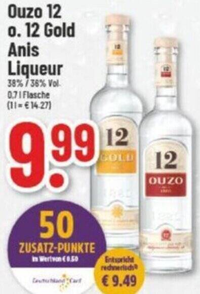 Ouzo 12 O 12 Gold Anis Liqueur 0 7 L Flasche Angebot Bei Trinkgut