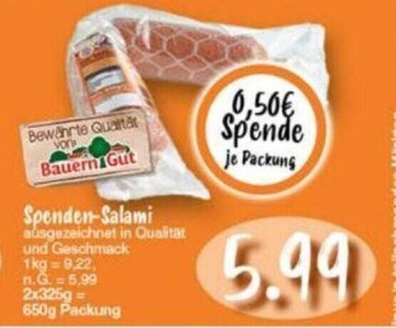 Bauern Gut Spenden Salami 650g Packung Angebot Bei NP Discount