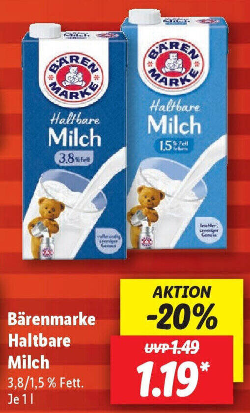 Bärenmarke Haltbare Milch 1 L Angebot bei Lidl