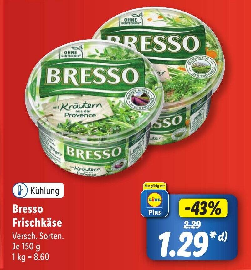 Bresso Frischkäse 150 g Angebot bei Lidl