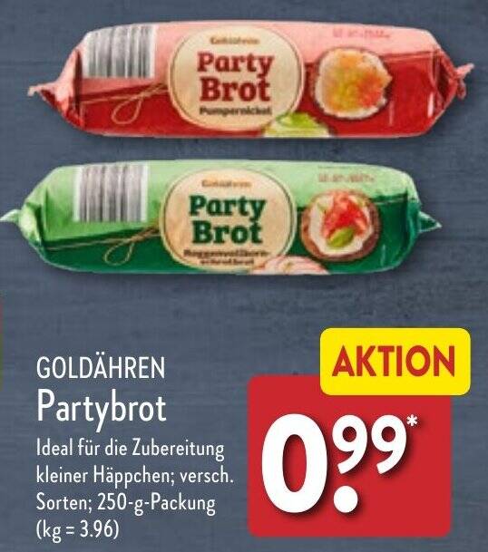 GOLDÄHREN Partybrot 250 g Packung Angebot bei Aldi Nord