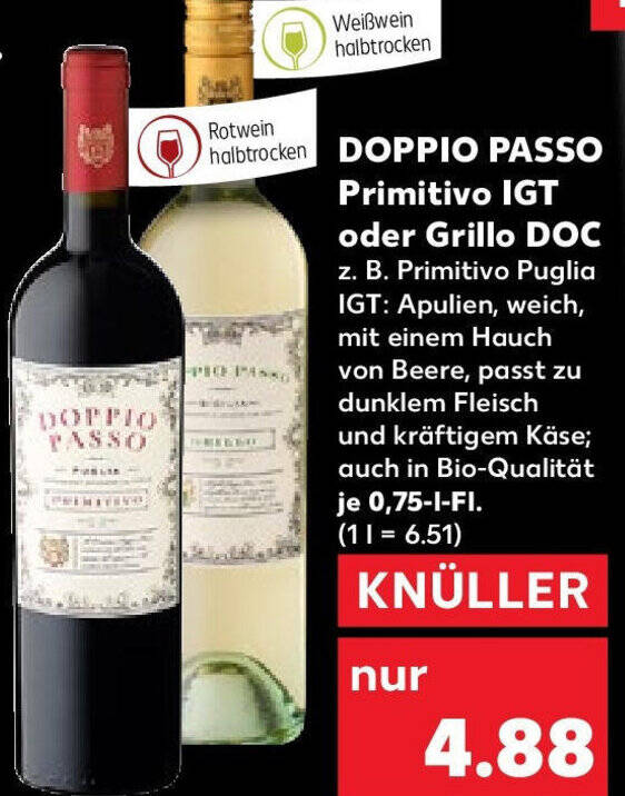 DOPPIO Primitivo IGT Oder Grillo DOC 0 75 L Fl Angebot Bei Kaufland