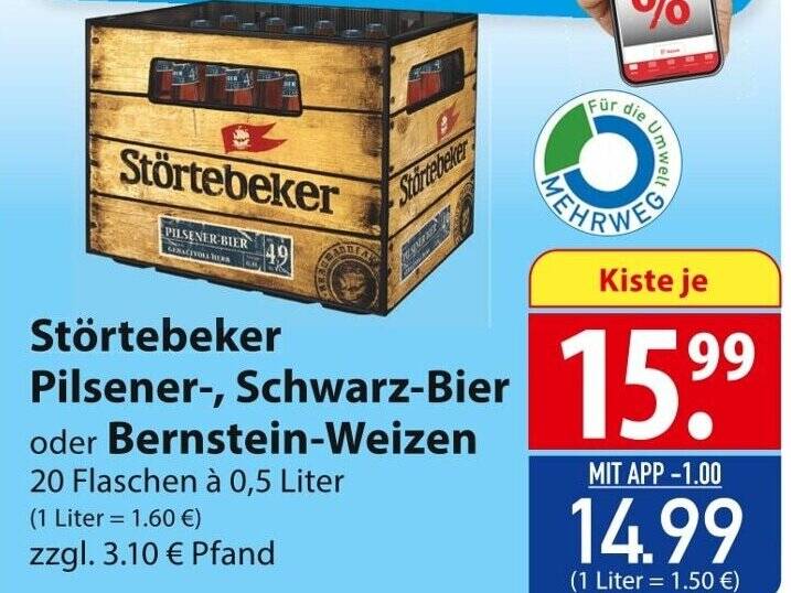 Störtebeker Pilsener Schwarz Bier oder Bernstein Weizen 20 Flaschen à