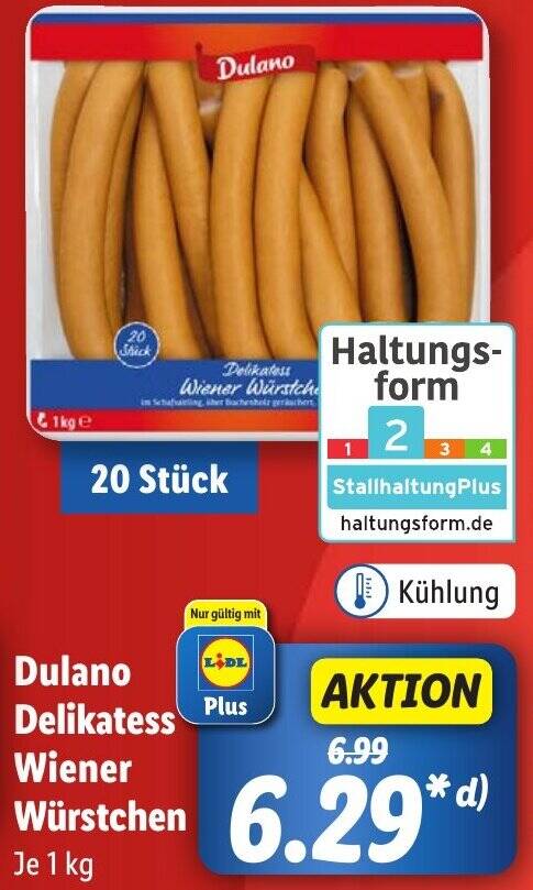 Dulano Delikatess Wiener Würstchen 1 kg Angebot bei Lidl